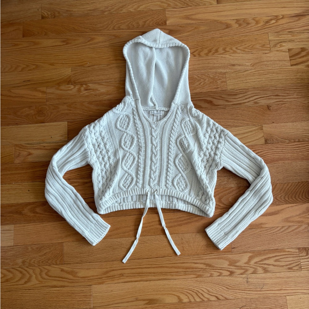 Cream Cable Knit Hooded Sweater